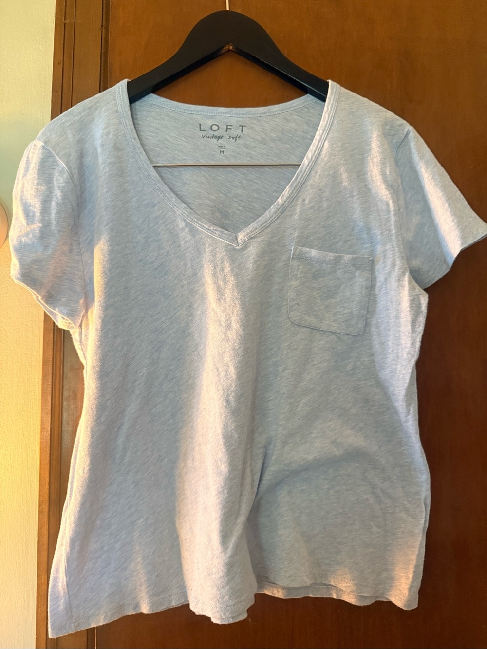LOFT Light Blue V-Neck Pocket Tee - Women's Casual Top